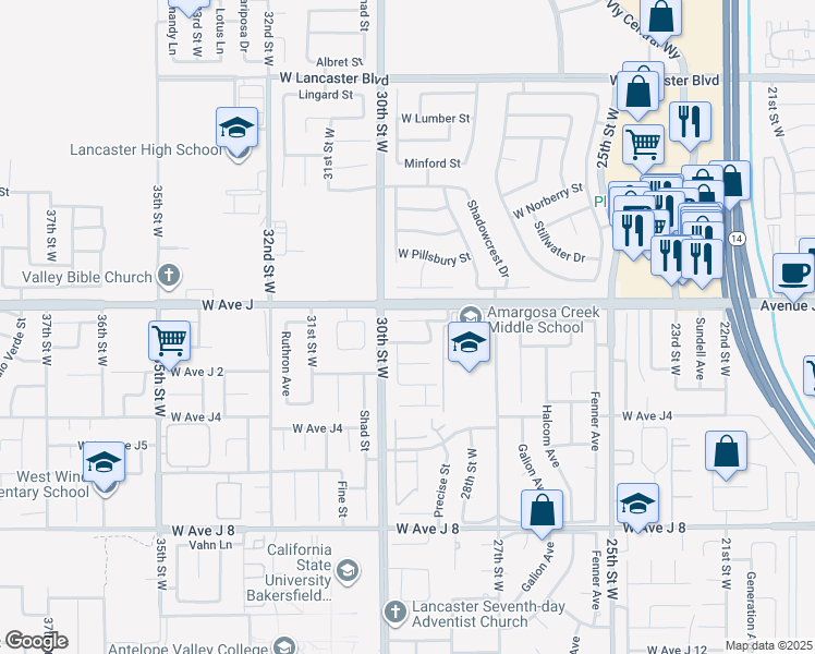 map of restaurants, bars, coffee shops, grocery stores, and more near 2824 Legends Way in Lancaster