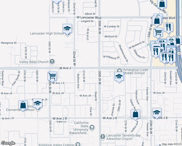 map of restaurants, bars, coffee shops, grocery stores, and more near 401 Auto Vista Drive in Palmdale