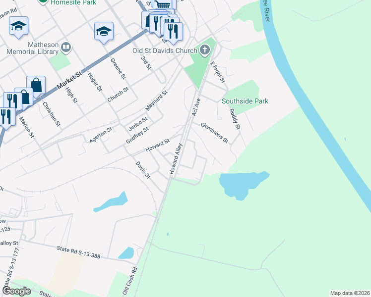 map of restaurants, bars, coffee shops, grocery stores, and more near 223 Acl Avenue in Cheraw