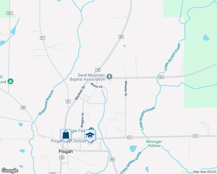 map of restaurants, bars, coffee shops, grocery stores, and more near 376 Wann Circle in Pisgah