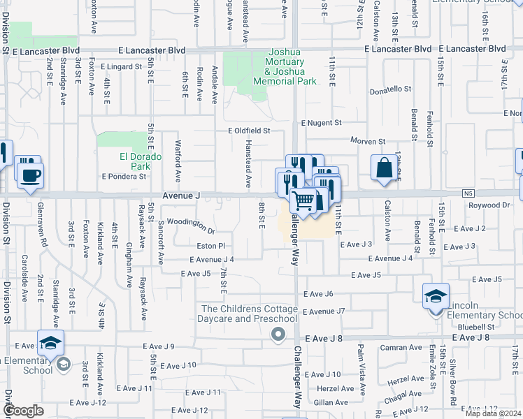 map of restaurants, bars, coffee shops, grocery stores, and more near West Avenue East 8 in Lancaster