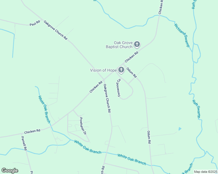 map of restaurants, bars, coffee shops, grocery stores, and more near 2302 Oakgrove Church Road in Lumberton