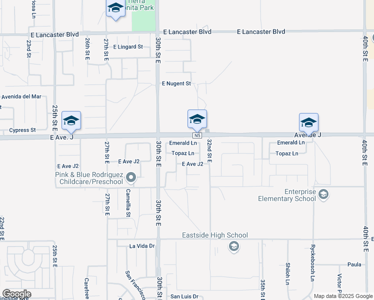 map of restaurants, bars, coffee shops, grocery stores, and more near 3107 Topaz Lane in Lancaster
