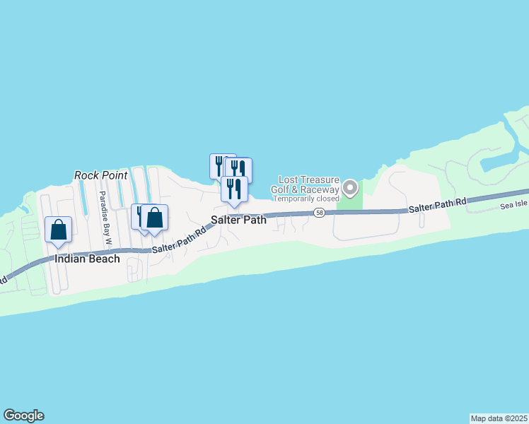 map of restaurants, bars, coffee shops, grocery stores, and more near 1114 Salter Path Road in Atlantic Beach