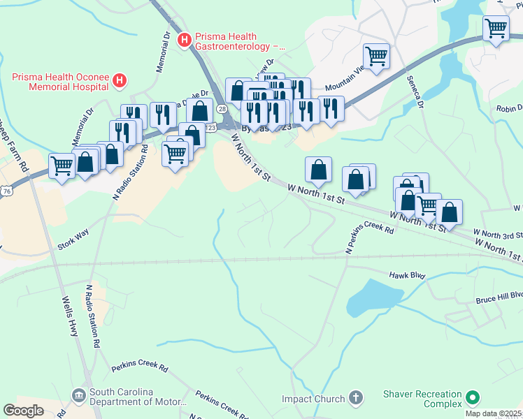map of restaurants, bars, coffee shops, grocery stores, and more near 200 Washington Street in Seneca