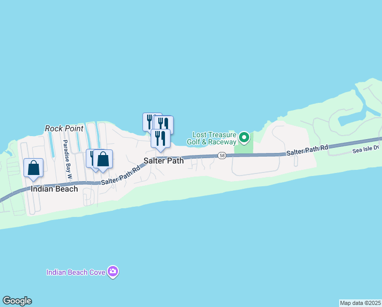map of restaurants, bars, coffee shops, grocery stores, and more near 1104 Salter Path Road in Atlantic Beach