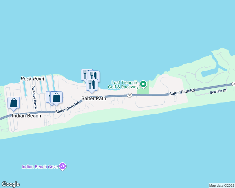 map of restaurants, bars, coffee shops, grocery stores, and more near 1066 Salter Path Road in Atlantic Beach