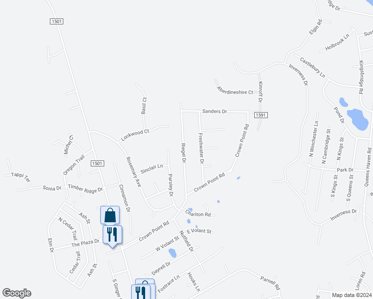 map of restaurants, bars, coffee shops, grocery stores, and more near 103 Riegel Drive in Hubert