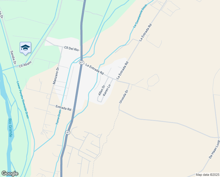 map of restaurants, bars, coffee shops, grocery stores, and more near 7 Karen Lane in Los Lunas