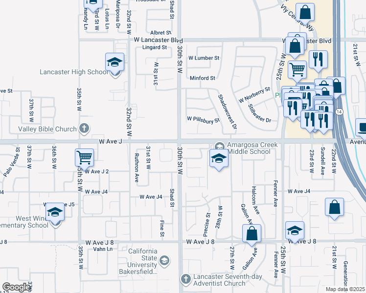 map of restaurants, bars, coffee shops, grocery stores, and more near 2837 Legends Way in Lancaster