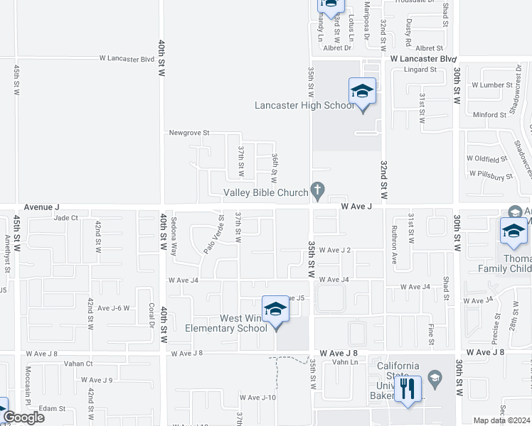 map of restaurants, bars, coffee shops, grocery stores, and more near 3619 Kim Court in Lancaster