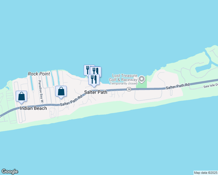 map of restaurants, bars, coffee shops, grocery stores, and more near 1114 Salter Path Road in Atlantic Beach