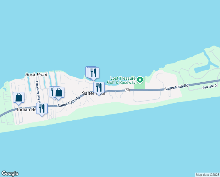 map of restaurants, bars, coffee shops, grocery stores, and more near 1096 Salter Path Road in Atlantic Beach