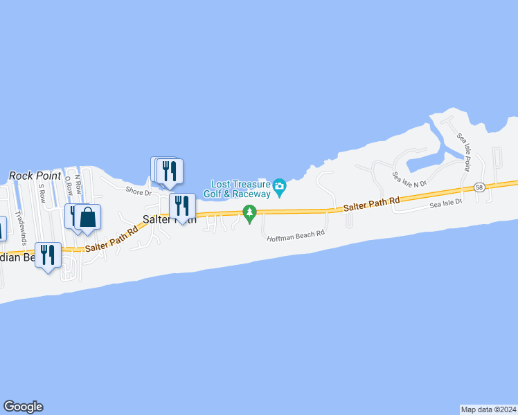 map of restaurants, bars, coffee shops, grocery stores, and more near 1010 Salter Path Road in Atlantic Beach