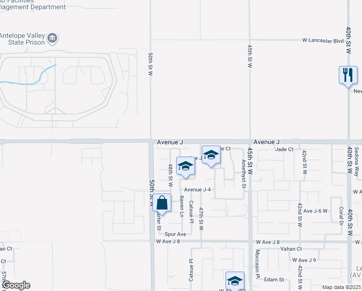 map of restaurants, bars, coffee shops, grocery stores, and more near 4751 Jade Court in Lancaster