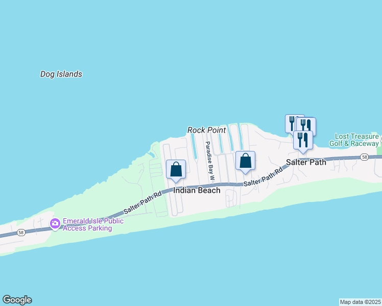 map of restaurants, bars, coffee shops, grocery stores, and more near 1530 Salter Path Road in Atlantic Beach