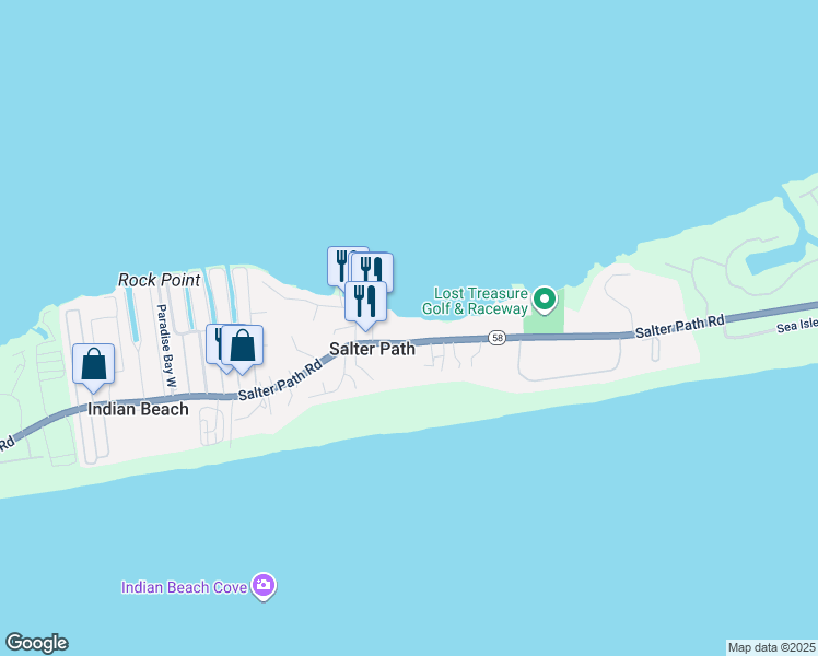 map of restaurants, bars, coffee shops, grocery stores, and more near 1148 Salter Path Road in Atlantic Beach
