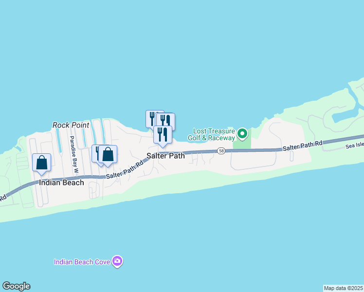 map of restaurants, bars, coffee shops, grocery stores, and more near 1148 Salter Path Road in Atlantic Beach