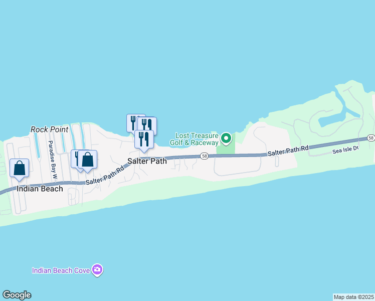 map of restaurants, bars, coffee shops, grocery stores, and more near 1058 Salter Path Road in Atlantic Beach