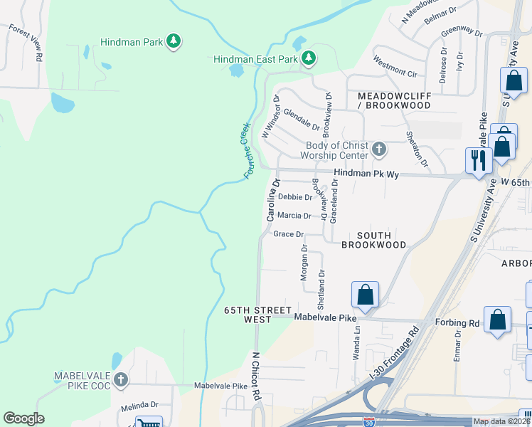 map of restaurants, bars, coffee shops, grocery stores, and more near 6800 Carolina Drive in Little Rock