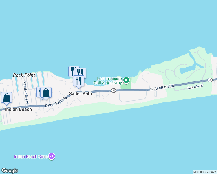 map of restaurants, bars, coffee shops, grocery stores, and more near 1044 Salter Path Road in Atlantic Beach