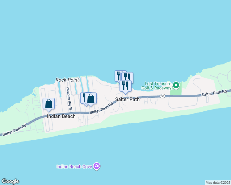 map of restaurants, bars, coffee shops, grocery stores, and more near 146 Smith Lane in Atlantic Beach