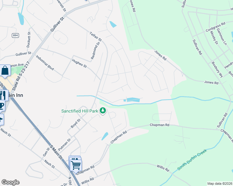 map of restaurants, bars, coffee shops, grocery stores, and more near 202 James Jackson Drive in Fountain Inn