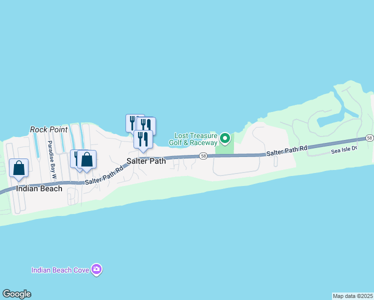 map of restaurants, bars, coffee shops, grocery stores, and more near 1058 Salter Path Road in Atlantic Beach