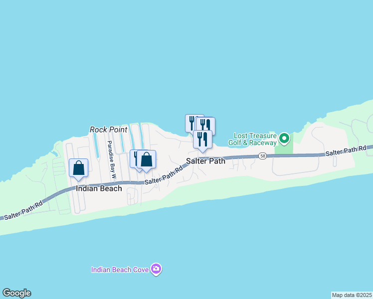 map of restaurants, bars, coffee shops, grocery stores, and more near 146 Smith Lane in Atlantic Beach