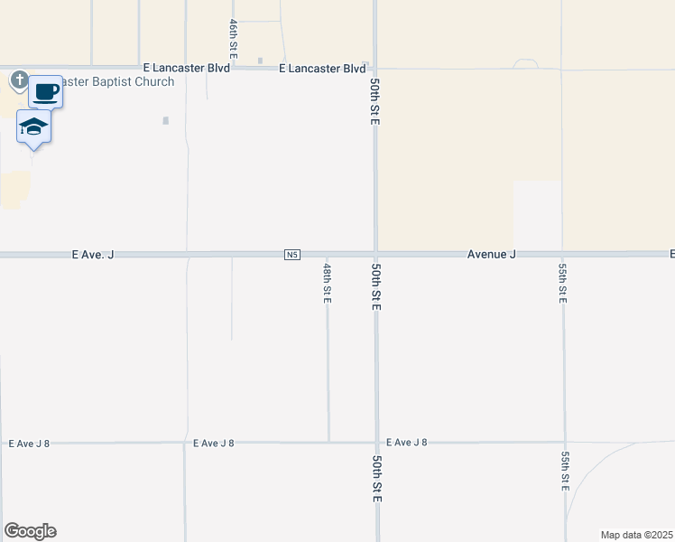 map of restaurants, bars, coffee shops, grocery stores, and more near 4800 East Avenue J in Lancaster