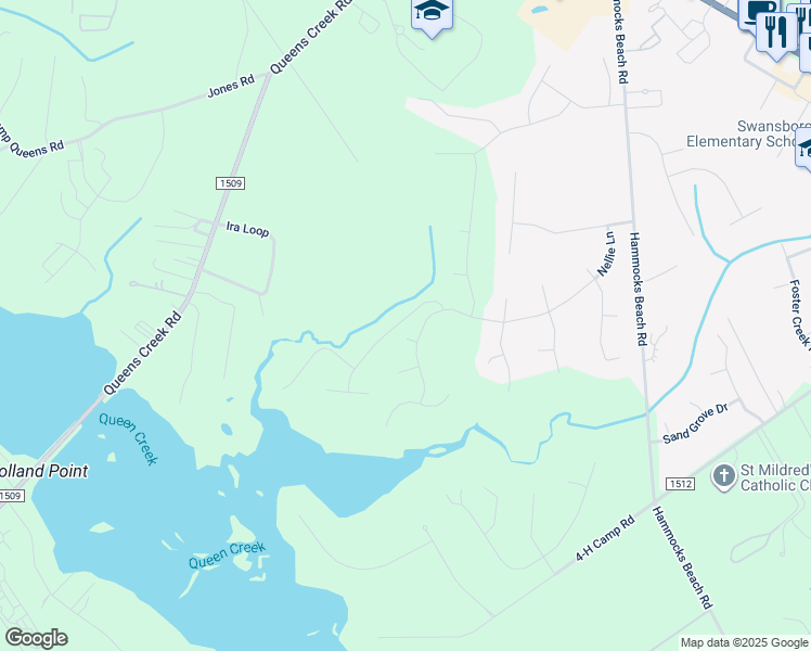 map of restaurants, bars, coffee shops, grocery stores, and more near 202 Oak Hammock Court in Swansboro