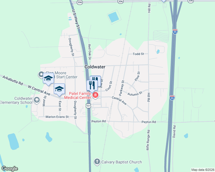map of restaurants, bars, coffee shops, grocery stores, and more near 480 Court Street in Coldwater