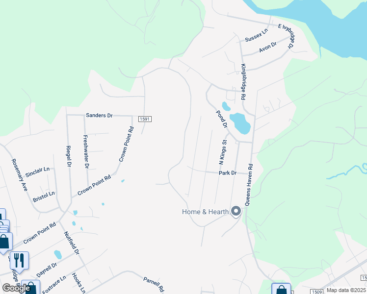 map of restaurants, bars, coffee shops, grocery stores, and more near Inverness Drive in Onslow County