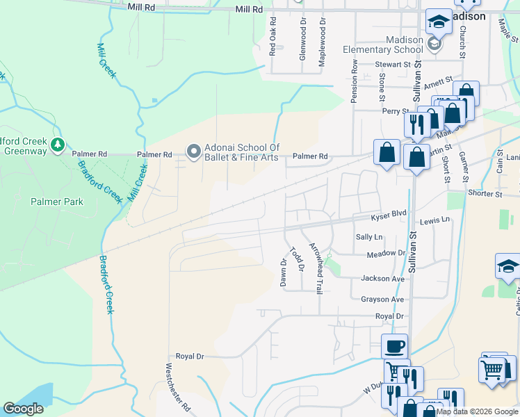 map of restaurants, bars, coffee shops, grocery stores, and more near 244 Kyser Boulevard in Madison