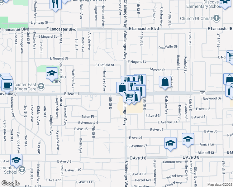 map of restaurants, bars, coffee shops, grocery stores, and more near County Highway N5 in Lancaster