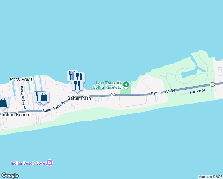 map of restaurants, bars, coffee shops, grocery stores, and more near 1032 Salter Path Road in Atlantic Beach