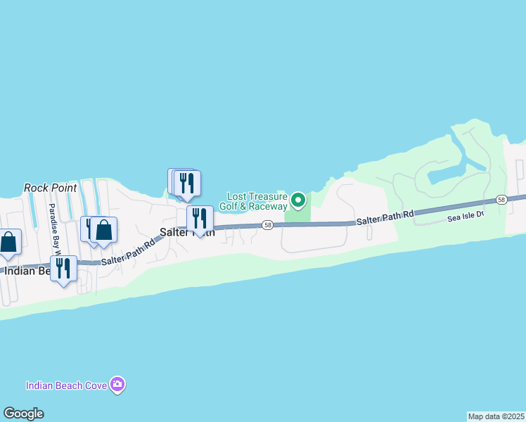 map of restaurants, bars, coffee shops, grocery stores, and more near 1032 Salter Path Road in Atlantic Beach