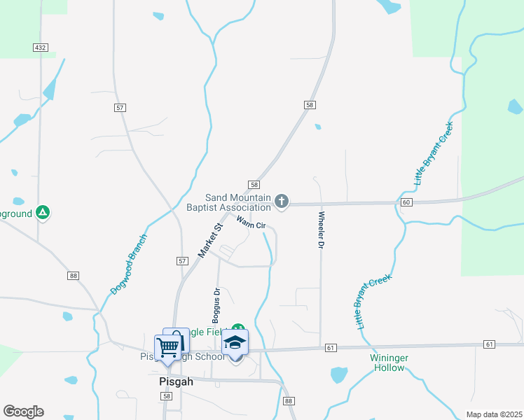 map of restaurants, bars, coffee shops, grocery stores, and more near 376 Wann Circle in Pisgah