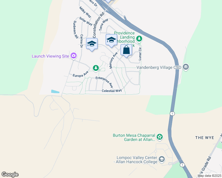 map of restaurants, bars, coffee shops, grocery stores, and more near 3862 Celestial Way in Lompoc