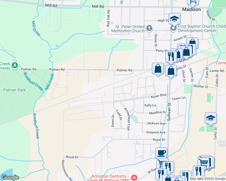 map of restaurants, bars, coffee shops, grocery stores, and more near 244 Kyser Boulevard in Madison