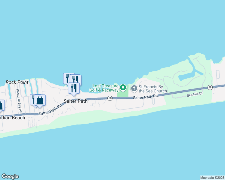 map of restaurants, bars, coffee shops, grocery stores, and more near 1010 Salter Path Rd in Atlantic Beach