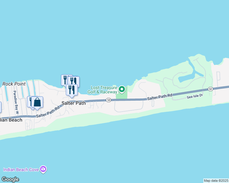 map of restaurants, bars, coffee shops, grocery stores, and more near 1010 Salter Path Road in Atlantic Beach