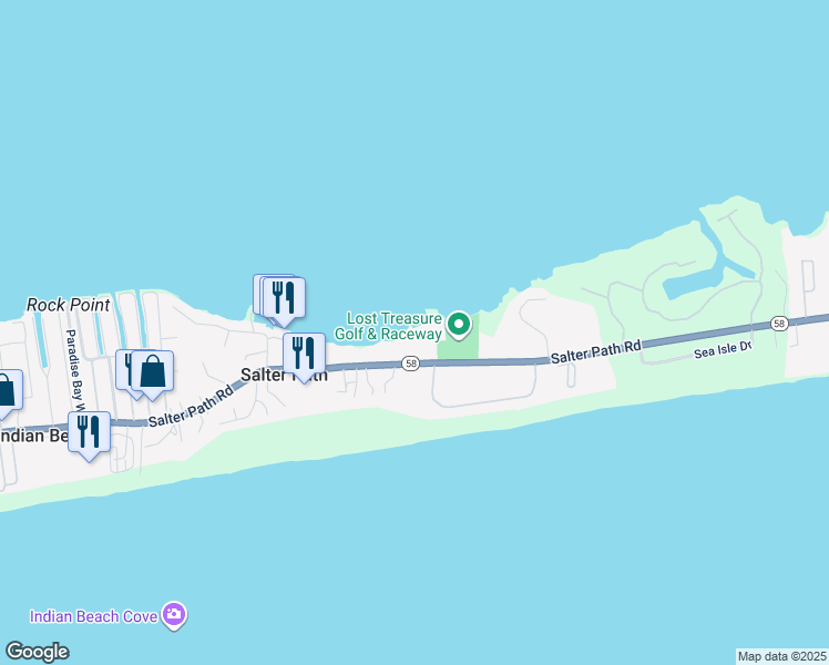 map of restaurants, bars, coffee shops, grocery stores, and more near 1010 Salter Path Road in Atlantic Beach