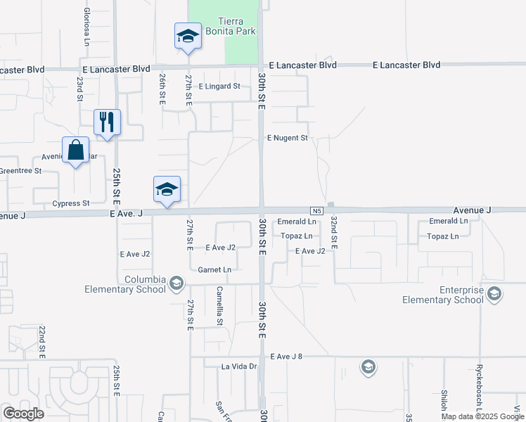 map of restaurants, bars, coffee shops, grocery stores, and more near 30th Street East in Lancaster