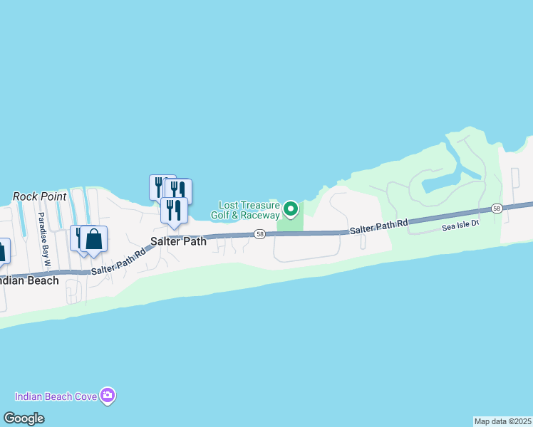 map of restaurants, bars, coffee shops, grocery stores, and more near 1010 Salter Path Road in Atlantic Beach