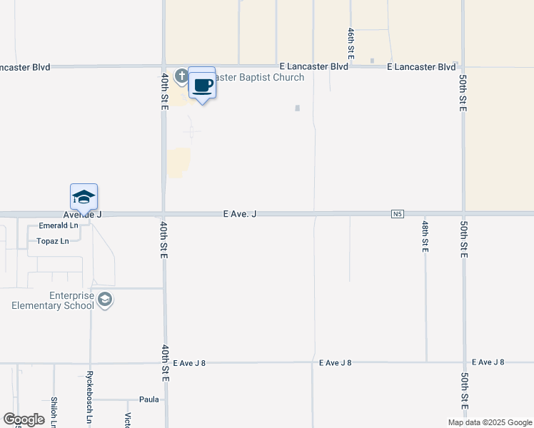 map of restaurants, bars, coffee shops, grocery stores, and more near 4251 Avenue J in Lancaster