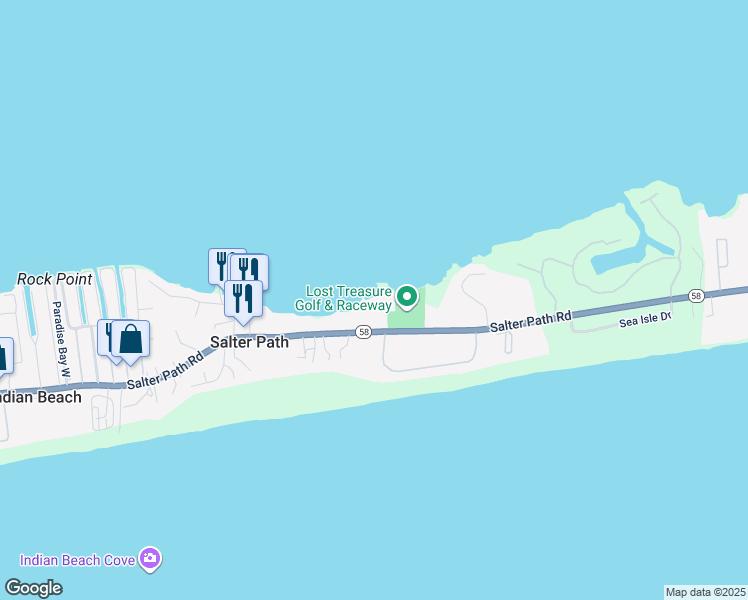 map of restaurants, bars, coffee shops, grocery stores, and more near 1010 Salter Path Road in Atlantic Beach