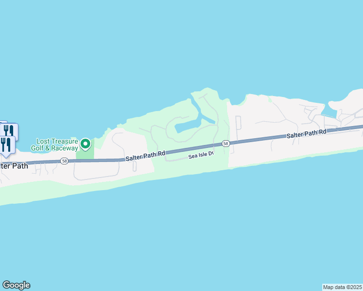 map of restaurants, bars, coffee shops, grocery stores, and more near 125 Sea Isle North Drive in Indian Beach