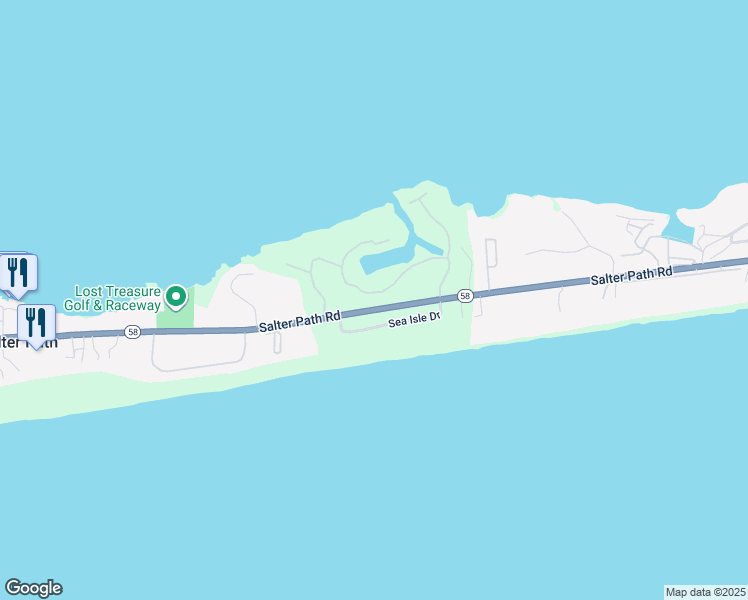 map of restaurants, bars, coffee shops, grocery stores, and more near 125 Sea Isle North Drive in Indian Beach