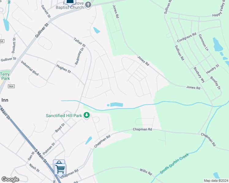 map of restaurants, bars, coffee shops, grocery stores, and more near 207 James Jackson Drive in Fountain Inn